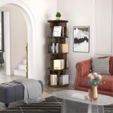 VECELO 4 Tier Revolving Bookshelf Tower, 360° Display Floor Standing Storage Rack with Acrylic Visible Window Partition for Bedroom, Living Room Home and Office, Brown VECELO