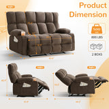 Sofetura Oversized Loveseat Recliner Sofa, Big Large Reclining Sofa with Cup Holders & Side Pockets, Traditional 2-Seater Manual Recliner Couch for Living Room, RV, Home Theater (Fabric, Brown) Sofetura