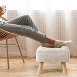 OGEMXU Ottoman Foot Rest, White Teddy Foot Stool with Storage for Dorm, Small Foot Stools with Wood Legs, Rectangular Foot Rest for Chair, Living Room, Couch, Bedroom (Cream) OGEMXU