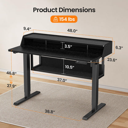 ErGear Adjustable Electric Standing Desk with Bookshelf & LED Lighting, 48x24 Inch Ergonomic Sit-Stand Desk for Home Office - WoodArtSupply