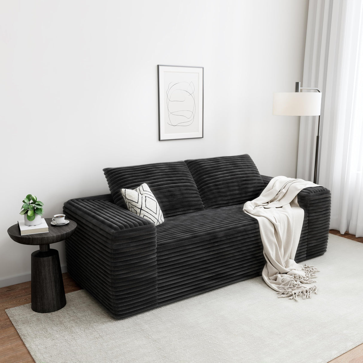 LIKIMIO 71" Loveseat Sofa, Comfy Deep Seat, No Assembly, Sofa in a Box, Modern Small Couch with Plush Fabric for Living Room, Bedroom, Apartment, Home Office, Black LIKIMIO