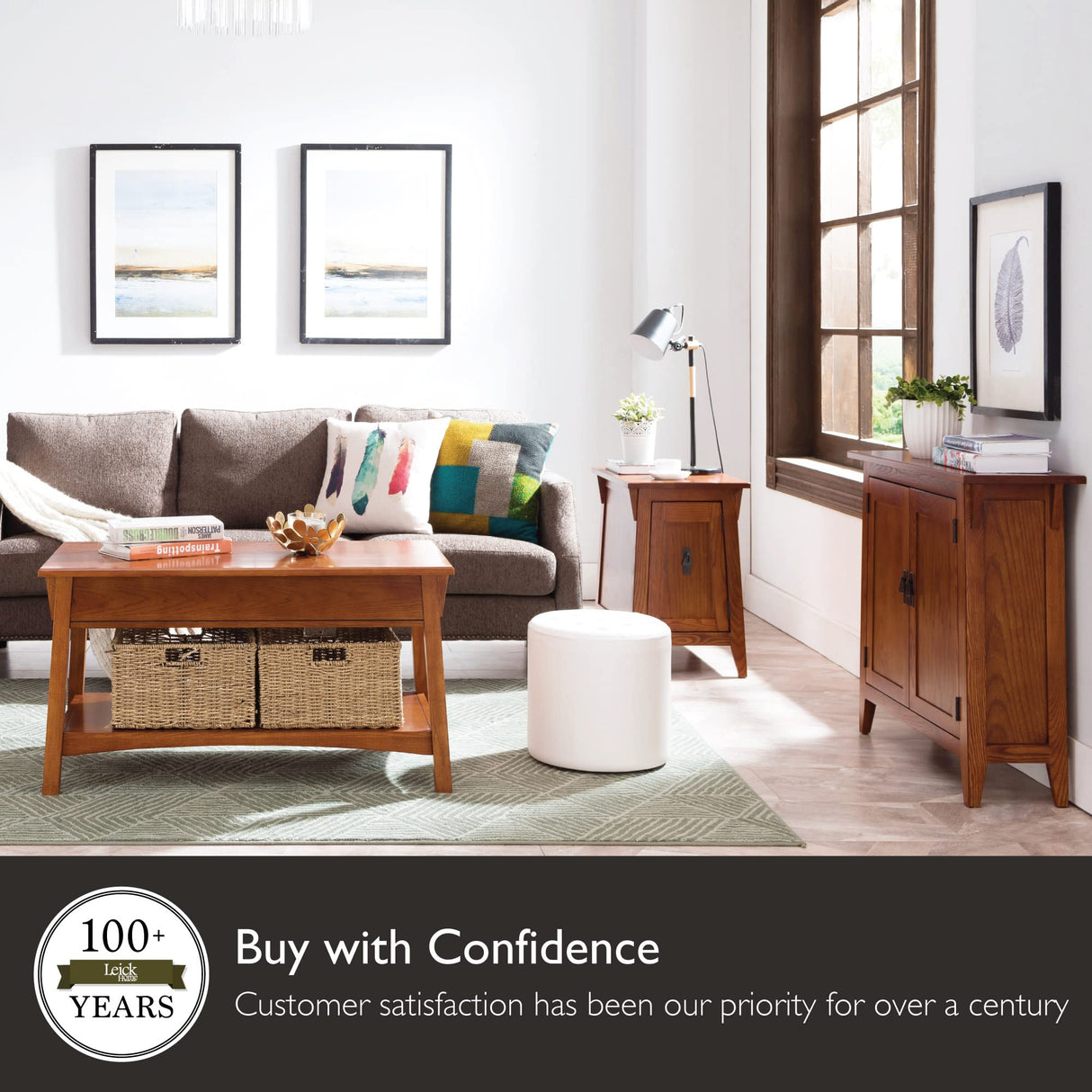 Leick Home 10055-RS Mission Coffee Table for Living Room, Two Drawers and Shelf, Made with Solid Wood, Russet Finish Leick Home