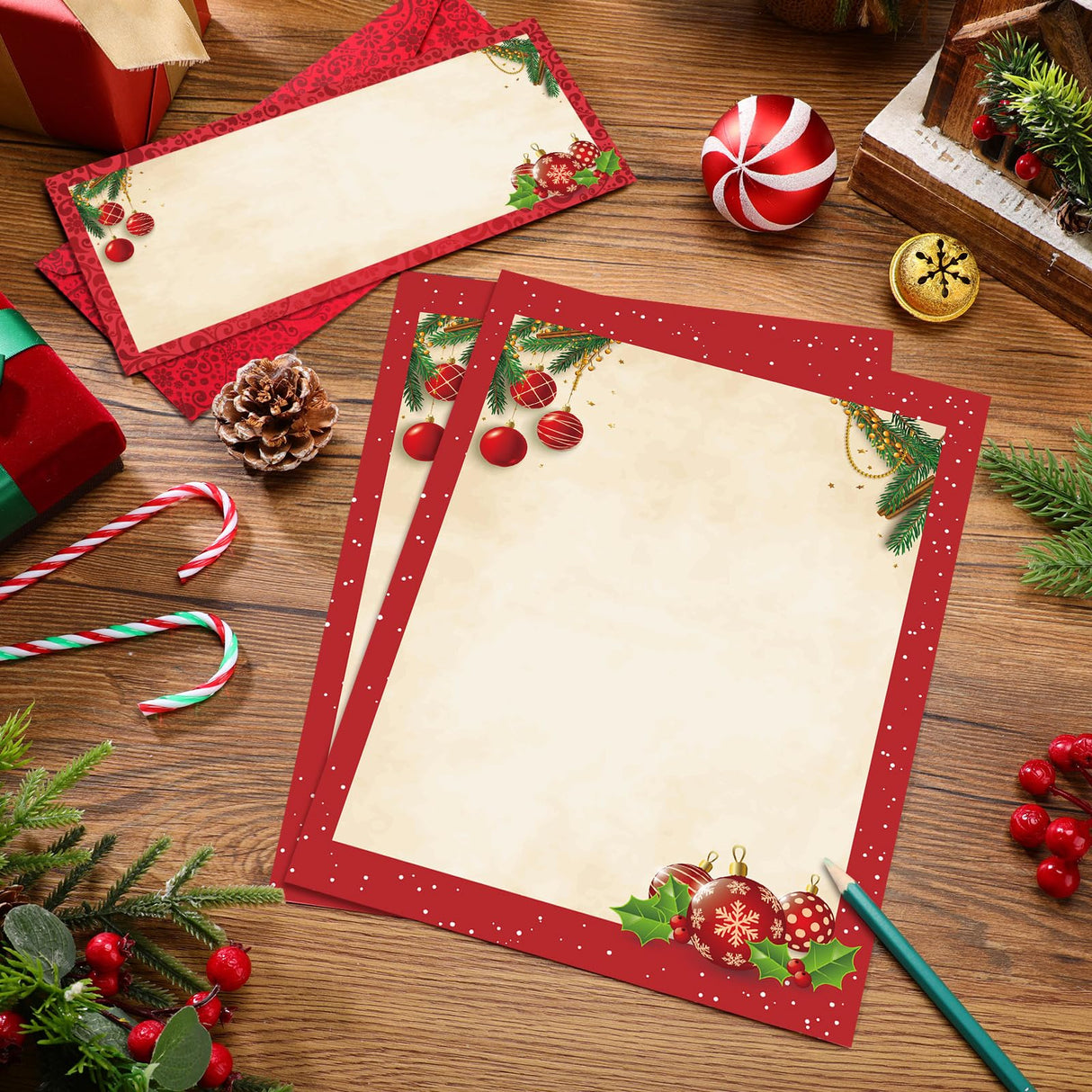 Weekgrat 80 Sets Christmas Stationery Paper with Envelopes 8.5 x 11 Inch Christmas Holiday Paper Envelopes for Holiday Events Notes Invitation Office Weekgrat