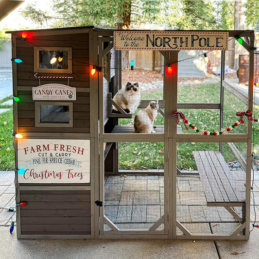 Cat Enclosure Outdoor Wooden Cat House Large Catio Vertial Kitten Kennel Cat Cage 4 Tiers 77" L x 36" W x 69" H