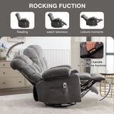 Oversized Massage Swivel Recliner Chair with Lumbar Heating for Living Room Rocker Recliner Single Sofa with Cup Holders and USB Charge Port, Large Big Chair Recliners for Adult MAHOMICO
