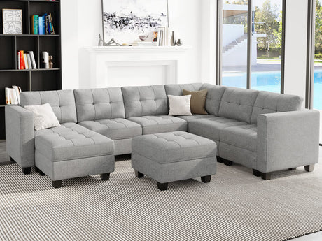 Belffin Modular Sectional Sofa with Storage Ottoman Oversized U Shaped Sofa Set Modular Sofa with Reversible Chaises Modern Fabric Light Grey Belffin