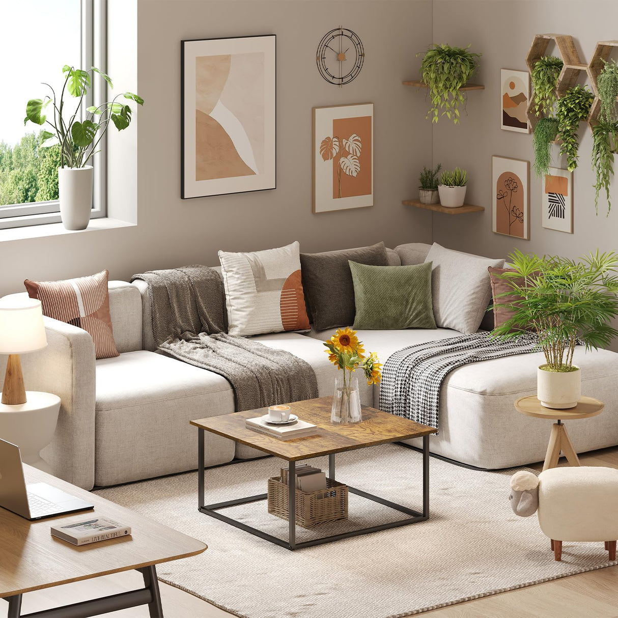 Cidaziya Small Coffee Table for Living Room,Modern Wood Coffee Table,Low Square Center Table Easy Assembly,23.6 x 23.6 x 16.3 Inches,Brown Cidaziya