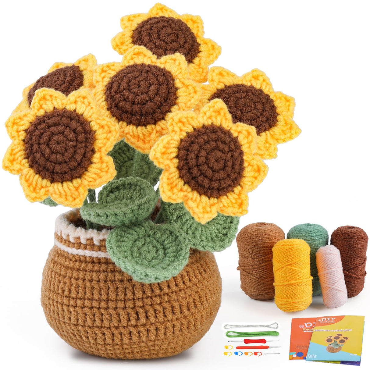 kgxulr Crochet Kit for Beginners, Sunflower Crochet Kit Beginner Crochet Starter Kit for Complete Beginners Adults, Crocheting Knitting Kit with Step-by-Step Video Tutorials (Sunflower) kgxulr