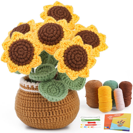 kgxulr Crochet Kit for Beginners, Sunflower Crochet Kit Beginner Crochet Starter Kit for Complete Beginners Adults, Crocheting Knitting Kit with Step-by-Step Video Tutorials (Sunflower) kgxulr