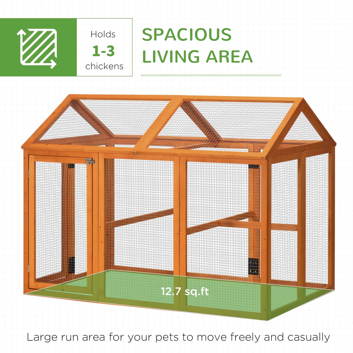 PawHut Chicken Run, Wooden Large Chicken Coop, Combinable Design with Perches & Doors for Outdoor, Backyard, Farm, 4.6' x 2.8', Orange