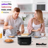 Mueller Retro Toaster 2 Slice with 7 Browning Levels and 3 Functions: Reheat, Defrost & Cancel, Stainless Steel Features, Removable Crumb Tray, Under Base Cord Storage, Black MÜELLERHOME