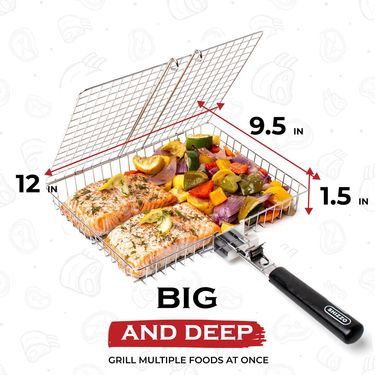 Grill Basket, Barbecue BBQ Grilling Basket , Stainless Steel Large Folding Grilling baskets With Handle, Portable Outdoor Camping BBQ Rack for Fish, Shrimp, Vegetables, Barbeque Griller Cooking Accessories SHIZZO