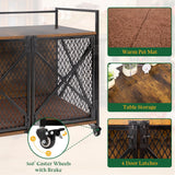 31'' Dog Crate Furniture, Wooden Dog Crates for Medium Dogs, Heavy Duty Dog Kennel Indoor with Lockable Wheels, Furniture Style Dog Cage for Living Room,Rustic Brown Gowoodhut