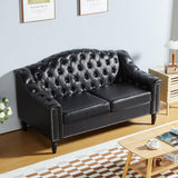 LEVNARY Chesterfield Loveseat Leather, Upholstered Sofa with Button-Tufted Back, Mid-Century Modern Sofa with Solid Wood Legs, 2 Seater Couches for Living Room (Black) LEVNARY