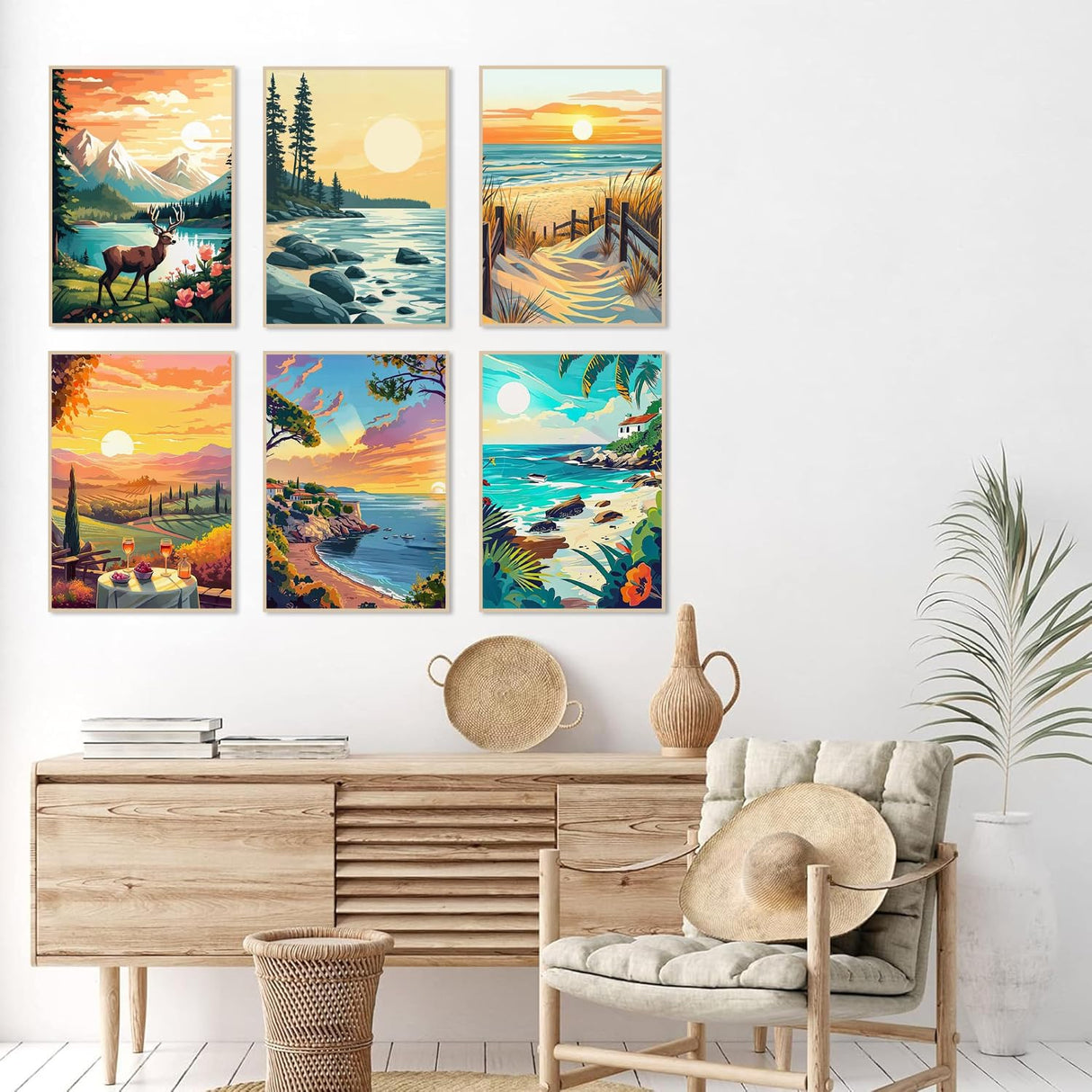 6 Pack Sunset Paint by Numbers Kit for Adults, Adult Paint by Number Kits with Easel, Landscape Paint by Numbers for Adults, DIY Acrylic Painting on Canvas for Home Wall Art Decor 8x12 Inch CraftCraze