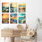 6 Pack Sunset Paint by Numbers Kit for Adults, Adult Paint by Number Kits with Easel, Landscape Paint by Numbers for Adults, DIY Acrylic Painting on Canvas for Home Wall Art Decor 8x12 Inch CraftCraze
