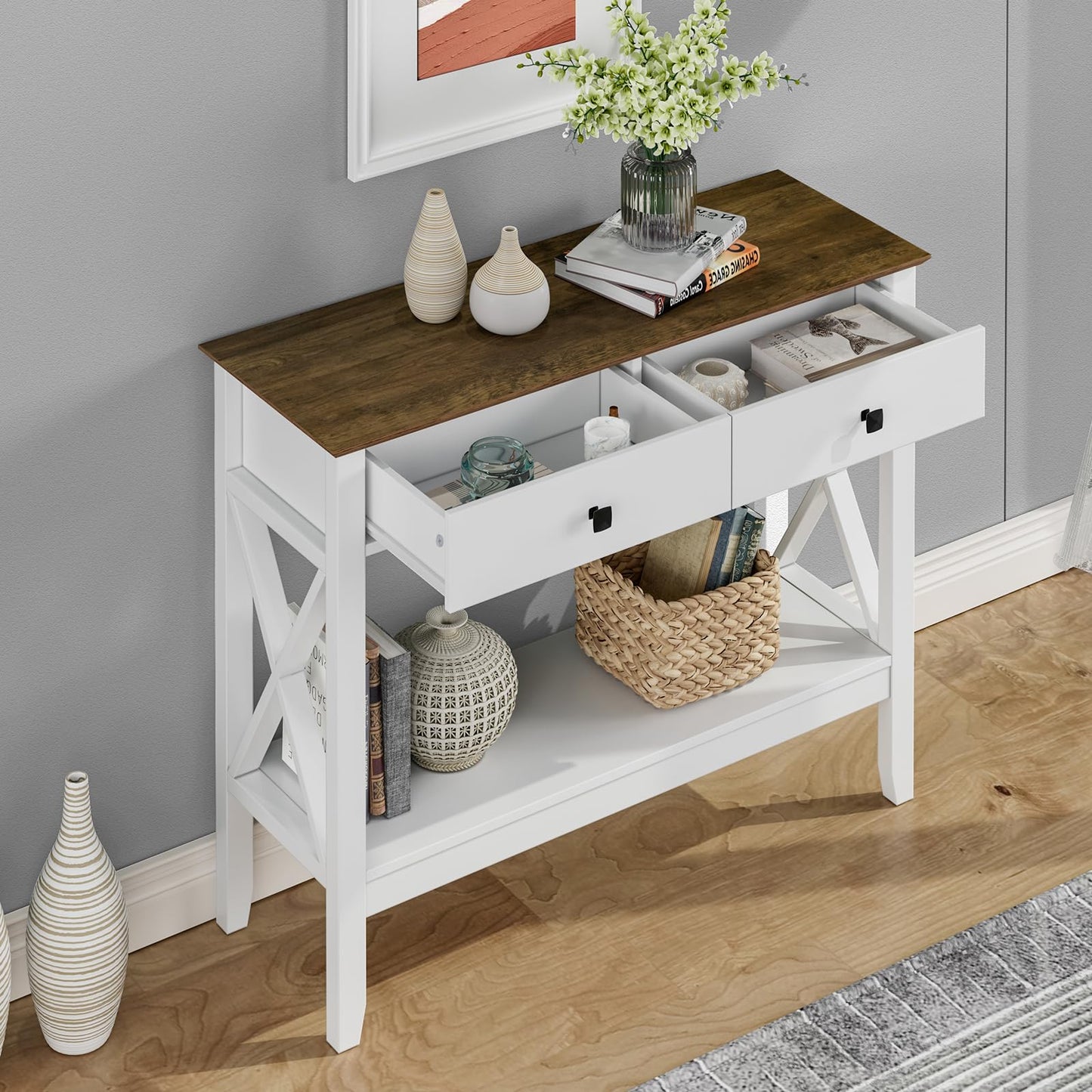 Lomojo Console Table,Sofa Table 13.8" D x 39.37" W x 31.5" HEntryway Table with 2 Drawers Storage Shelve Foyer Table for Entryway Farmhouse Hallway Tables for Living Room,Kitchen - WoodArtSupply