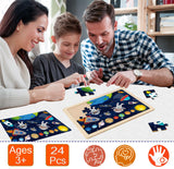 Puzzles for Kids Ages 4-6, 24 Piece Wooden Jigsaw Puzzles for Toddlers Ages 3-5, Preschool Educational Puzzles Boards for Boys and Girls Gifts 3 4 5 6 Years Old Toys Eirenke