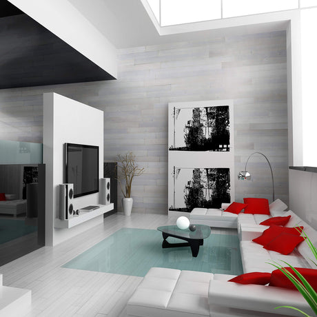 Easy Peel & Stick DIY Real Distressed Wood Wall Plank or Panel - 12 Pieces - 19.50 SF - Large 5" x 46.5" (Rustic White) WALL DIMENSION