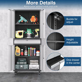 AFAIF Metal Storage Cabinet with Wheels, 73" Tall Garage Rolling Storage Cabinets with Doors and Shelves, Lockable Tool Caninet Steel Locking Cabnets for Home Office, Garage, Pantry AFAIF
