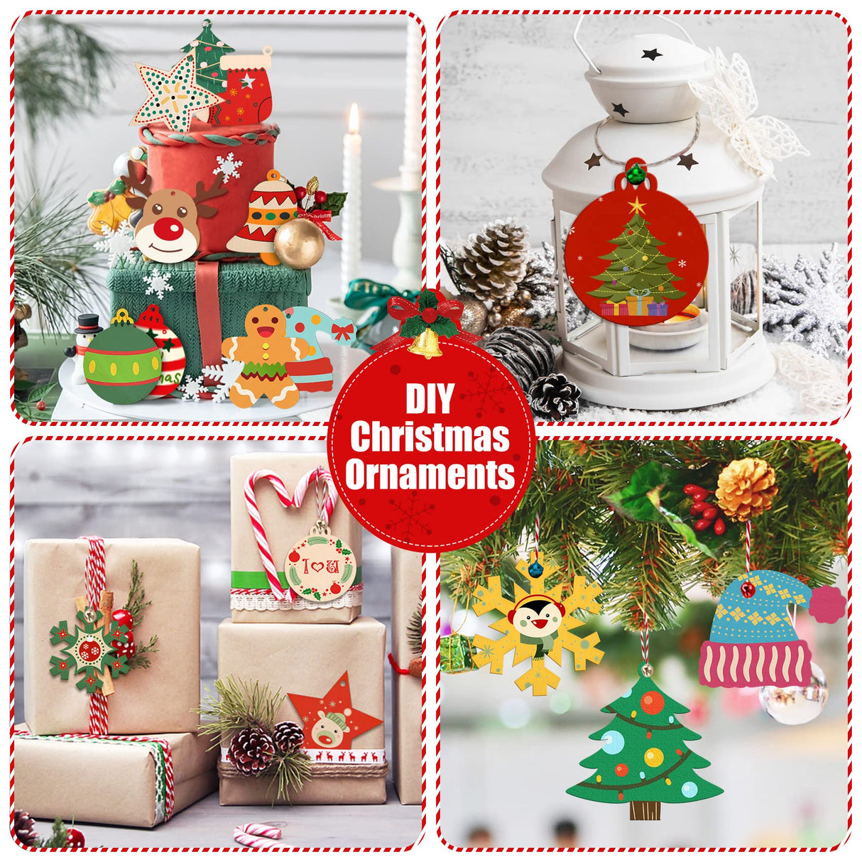 Besteek Home 158 Pcs Wooden Christmas Ornaments Unfinished, 50 Pcs Wood Slices in 10 Shape Christmas Crafts with Bells, Twine&Pens DIY Wooden Christmas Ornaments Besteek Home