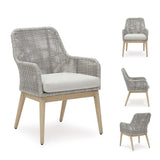 Signature Design by Ashley Seton Creek Cottage Weather Resistant Outdoor Dining Arm Chair with Cushion, Set of 2, Light Brown & Light Gray Signature Design by Ashley