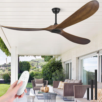 72 Inch Ceiling Fans without Lights, Wood Large Ceiling Fan no Light and Remote Control, Modern Indoor Outdoor Ceiling Fan no Light 3 Blade Propeller for Patios Farmhouse Garage High cfm, Dark Walnut