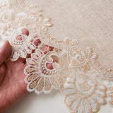 European Antique Jacquard Lace Table Doilies,Small Farmhouse Linen Embroidered Table Topper Scarf Place Mat RusticTable Cover (Flower Shape, Diameter 23.5Inch) VIRFONOR