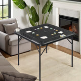Ktaxon 35" Mahjong Table, Domino Folding Square Tables Set Suitable for Indoor Outdoor Game, Card Poker & Puzzle with 4 Cup Holder and Chip Trays, Adults, Black Ktaxon