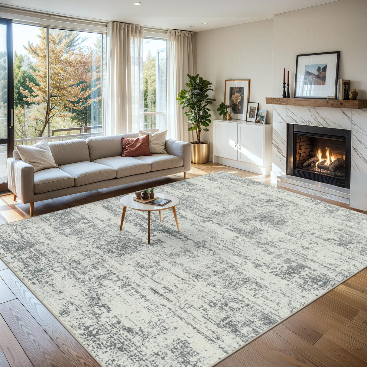 8x10 Area Rugs for Living Room - Washable Rug Modern Abstract Soft Large Neutral Non-Slip Carpet Indoor Floor Stain Resistant Thin Carpets for Bedroom Dining Room Farmhouse Nursery Home Office Grey PLHXFR