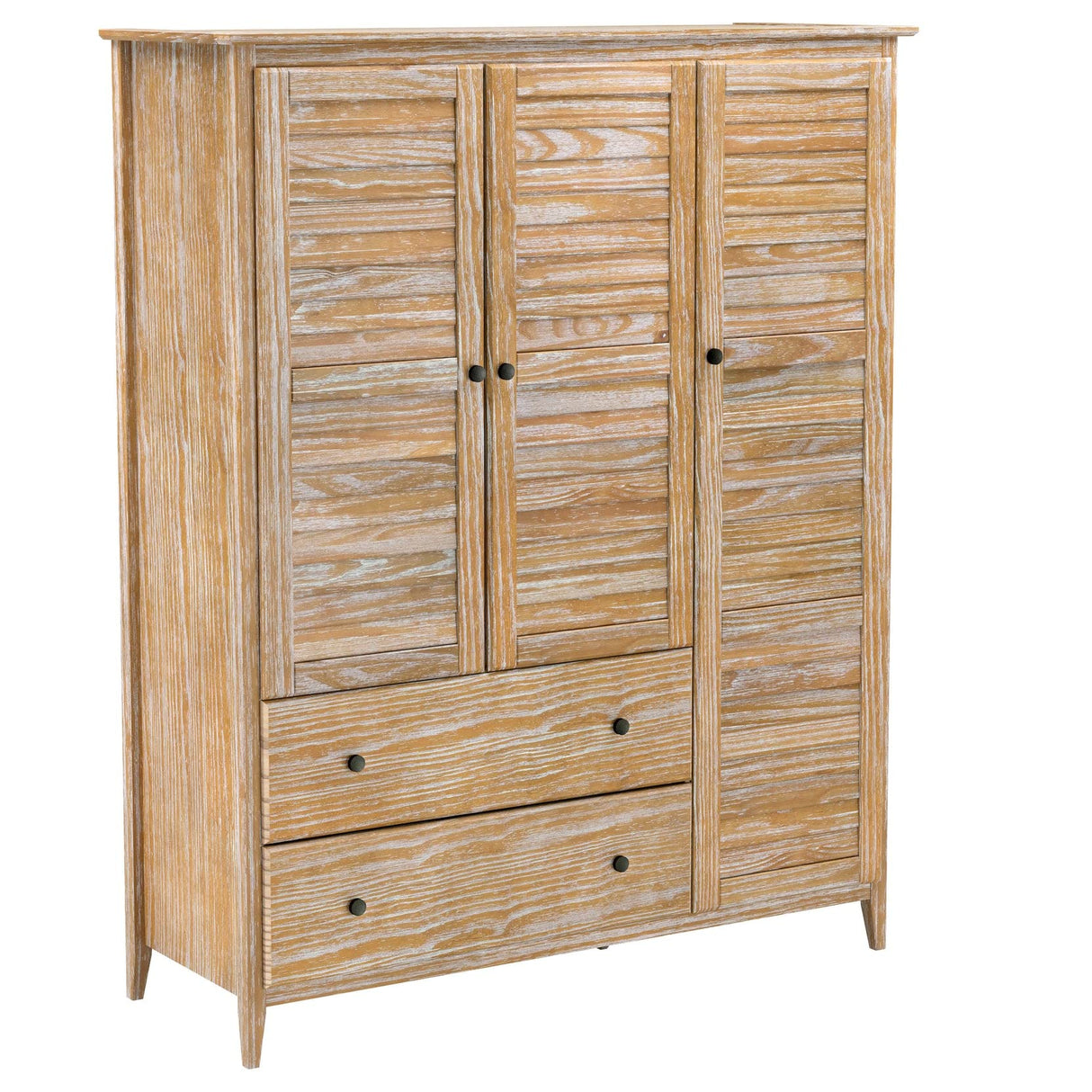 Grain Wood Furniture Greenport 3-Door Wardrobe, Solid Wood with Brushed Driftwood Finish Grain Wood Furniture