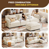 ELUCHANG 113" L Shaped Modular Sectional Sofa, Comfy Cloud Couch, Deep Seat Sofa Couches for Living Room, 4-Seater Modern Sofa with Movable Ottoman for Apartment, DIY Combination,Chenille Cream White ELUCHANG