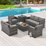 U-MAX 7 Pieces Outdoor Patio Furniture Sets w/Two Storage Boxes, Outdoor Conversation Set All-Weather PE Wicker Sectional Sofa Patio Sofa for Garden, Backyard, Deck, Grey Rattan& Grey Cushions U-MAX