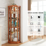 KavlSean 70" H Lighted Glass Display Cabinet, Corner Curio Cabinet with 5 Shelves and Tempered Glass Door, Light Bulb Included, Rack for Living Room (Dark Oak) KavlSean