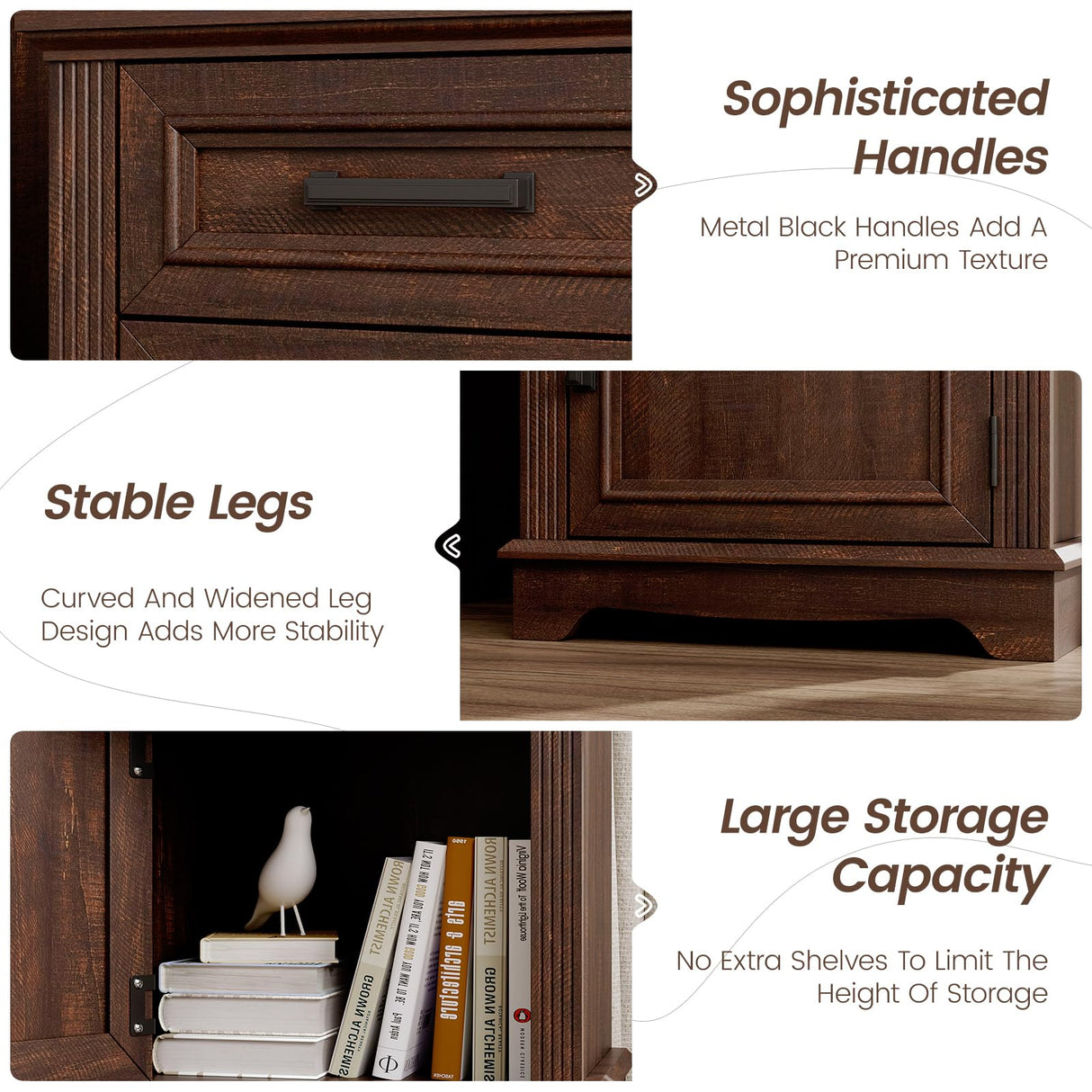 Maupvit Nightstand Set of 2, Bedside Table with Drawers for Bedroom, End Table with Large Storage Cabinet for Small Spaces, Office, Wood, Brown, 17.72” L x 15.75” D x 23.82” H x2 Maupvit