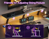 MOTPK Gaming Desk with LED Lights & Power Outlets, 55 Inch L Shaped Gaming Computer Desk with Storage Shelf, Gamer Desk with Monitor Stand, PC Gaming Table with Carbon Fiber Texture, Black MOTPK