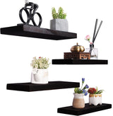 HXSWY Wood Floating Shelves for Wall, Wooden Wall Shelves for Bedroom, Wall Mounted Shelves for Living Room, Set of 4 Black HXSWY