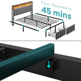 Queen Bed Frame with Storage, Upholstered Bed Frame with LED Lights Headboard and 2 Drawers, Queen Size Bed Frame with Charging Station, Noise-Free, No Box Spring Needed, Easy Assembly, Grey stasado