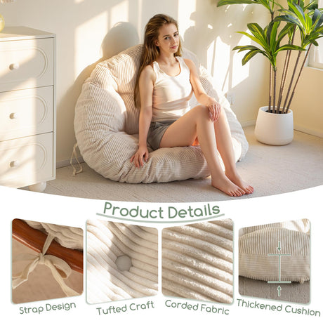 HIGOGOGO Papasan Chair Cushion with Corduroy Cover (Without Chair), 48 x 48 Inch Supportive Cushion, Overstuffed Chair Cushion,Beige HIGOGOGO