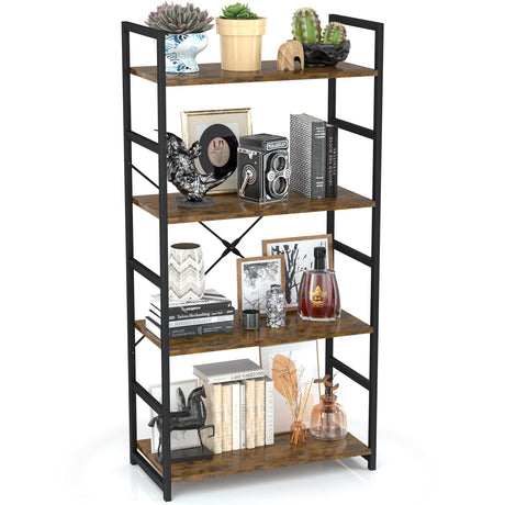 OTK 4 Tier Bookshelf, Tall Bookcase, Office Shelf Storage Organizer, Modern Book Shelf for Living Room, Bedroom, and Home Office, Vintage OTK