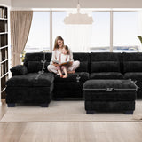 OUYESSIR 114" U Shape Sectional Cloud Couch with Ottoman,Fluffy Sectional Couches for Living Room,4 Seater Modular Sectionals Sofa,Comfy Cloud Sofas & Couches with 4 Pillows,Light Black OUYESSIR