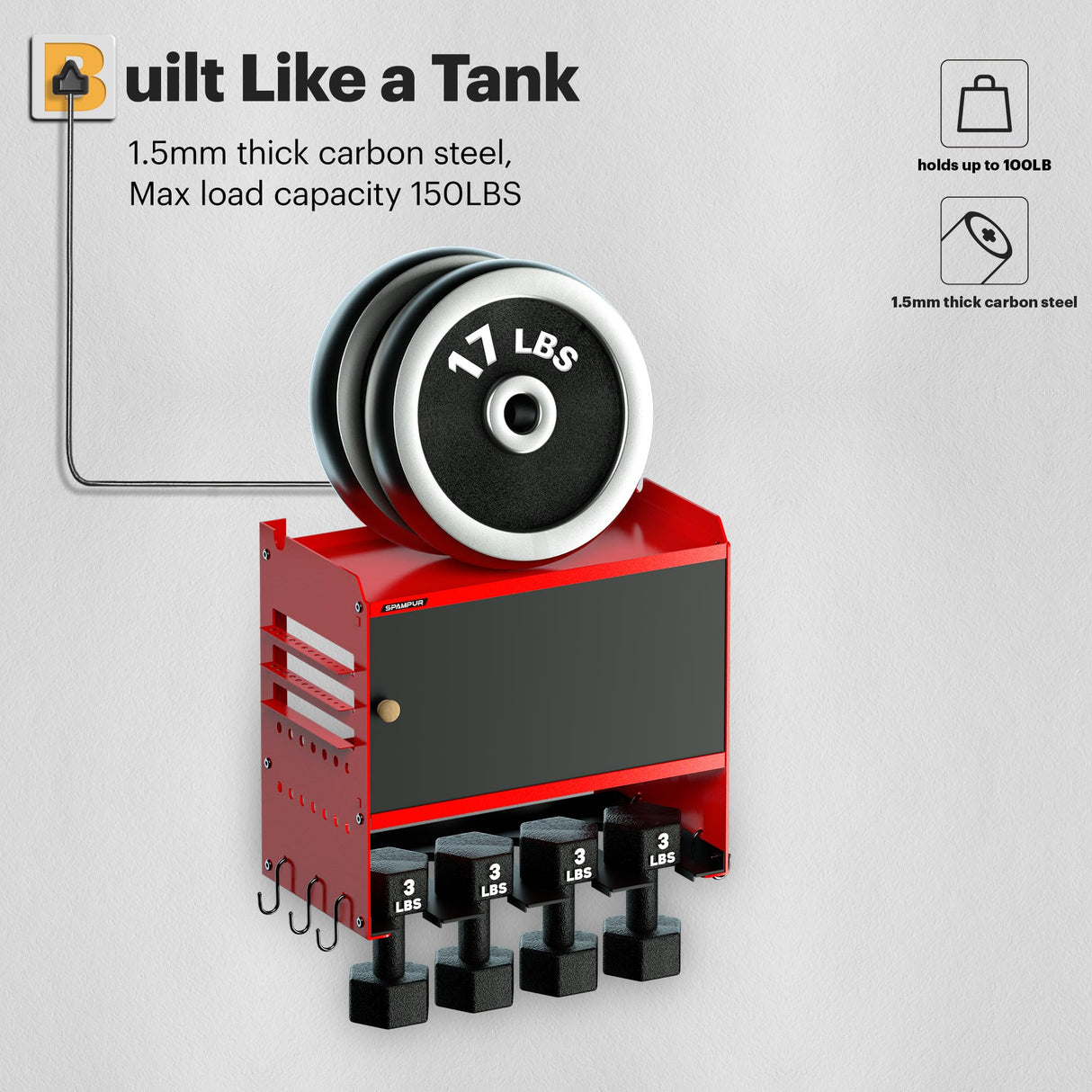 Spampur Power Tool Organizer Wall Mount with Charging Station,Garage Metal Cabinet 15 Min Quick Assembly & Max 150lb load with 6 Outlet Power Strip, 8 Slots Cordless Drill for Workshop/Shed/Tool Room Spampur