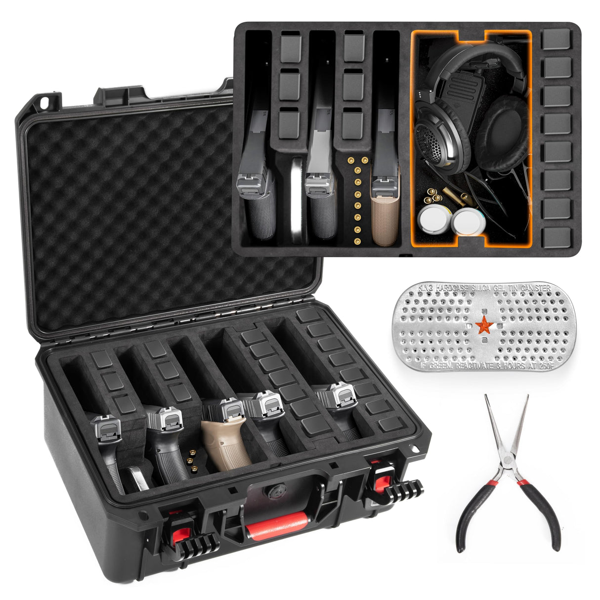 Kinghardcase Gun Cases for Handguns, 5 Pistol Case & 21 Magazine Pre-Cut Multiple Pistols Shockproof Waterproof Hard Pistol Cases with Desiccant TSA Approved Firearm Travel Case Kinghardcase