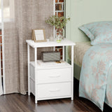 Fixwal White Night Stand with Charging Station, Bedroom Nightstand with Fabric Drawers, Bedside Table with PU Finish Fixwal