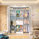 Small Closet System - 5FT Closet Organizer System with Wooden Drawers, 60 Inches Walk In Closet System With 5 Hanging Rods, Can Fit 1.58 to 6.8 FT with Reversible Hanging Shelving, White Besiost