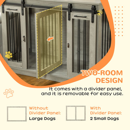 PawHut Dog Crate Furniture with Divider, Dog Crate End Table for Small to Large Dogs, Large Indoor Dog Kennel with Double Doors, 47" W x 23.5" D x 35" H, Gray