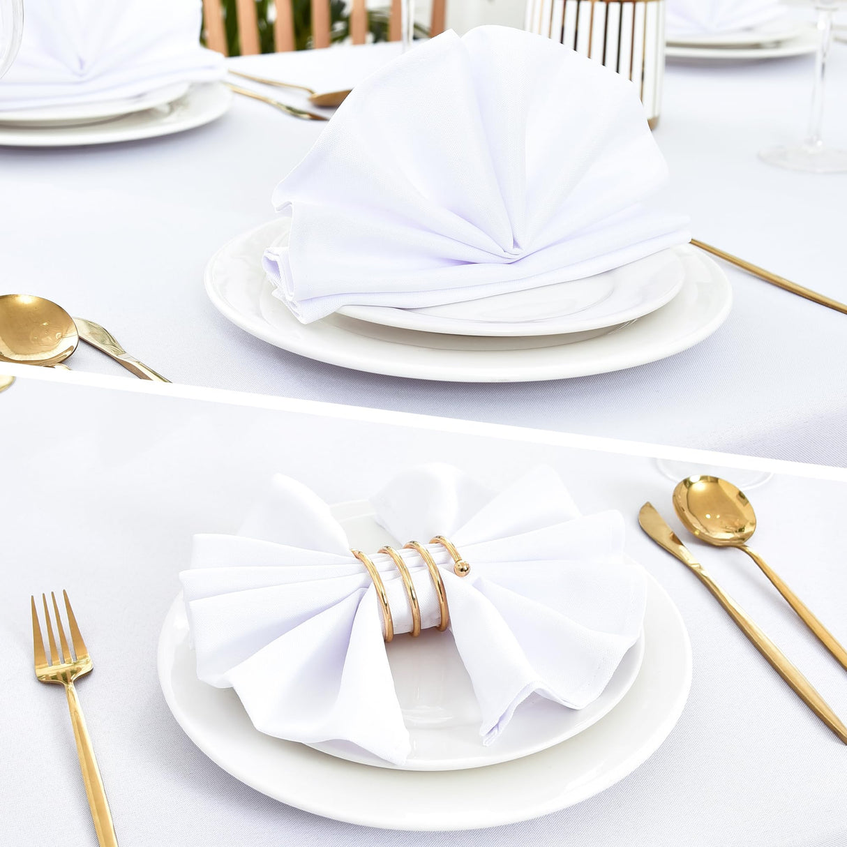 Wolkemer Set of 4 White Cloth Napkins 17 x 17 Inches Solid Washable Polyester Dinner Napkins with Hemmed Edges for Dinners Parties Weddings Banquets Events Table Decoration Wolkemer