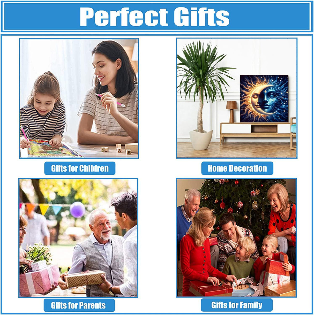 GDYEEH DIY 5D Sun and Moon Diamond Art Kits, Round Full Drill God Diamond Painting Picture, Dreamland Painting by Numbers Art Kits for Adults Beginners Home Wall Decor 12x12 inch GDYEEH