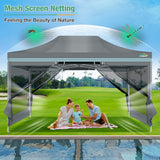 COBIZI 10x15 Canopy Tent, Heavy Duty Pop up Canopy with Sidewalls, Waterproof Easy Setup Canopy with Mosquito Netting, Outdoor Instant Screen Tents for Parties, Wedding, Backyard with Carry Bag, Gray COBIZI