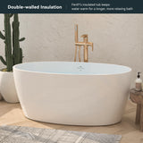 FerdY Tahiti 55" Acrylic Freestanding Bathtub, Elegant Oval Shape Soaking Bathtub, Glossy White, Brushed Nickel Drain & Integrated Slotted Overflow Assembly Included cUPC Certified FerdY